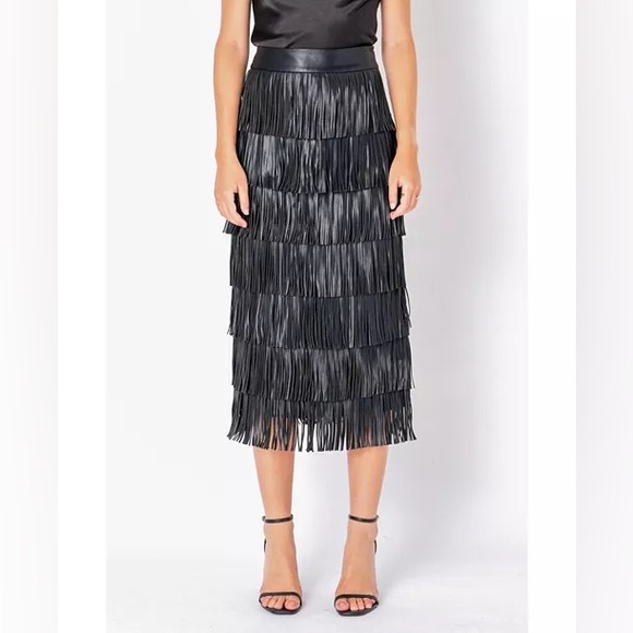 Endless Rose Black Fringe Midi Skirt - Picture 1 of 4